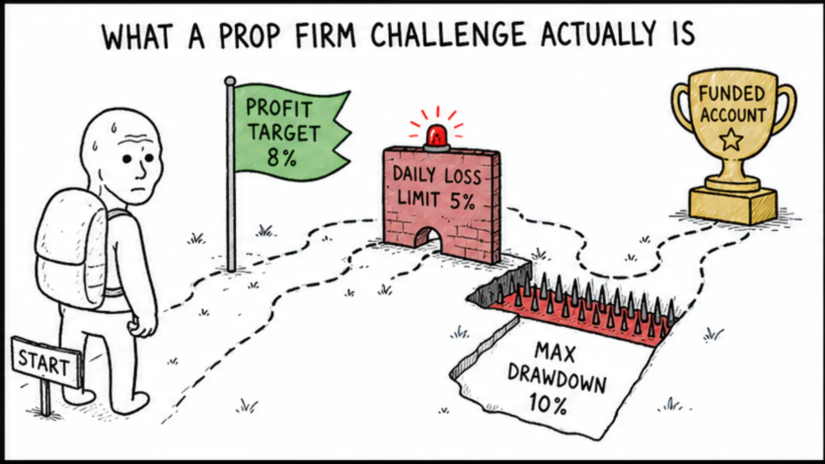 The Basics: What a Challenge Actually Is meme showing prop trading risk and rules