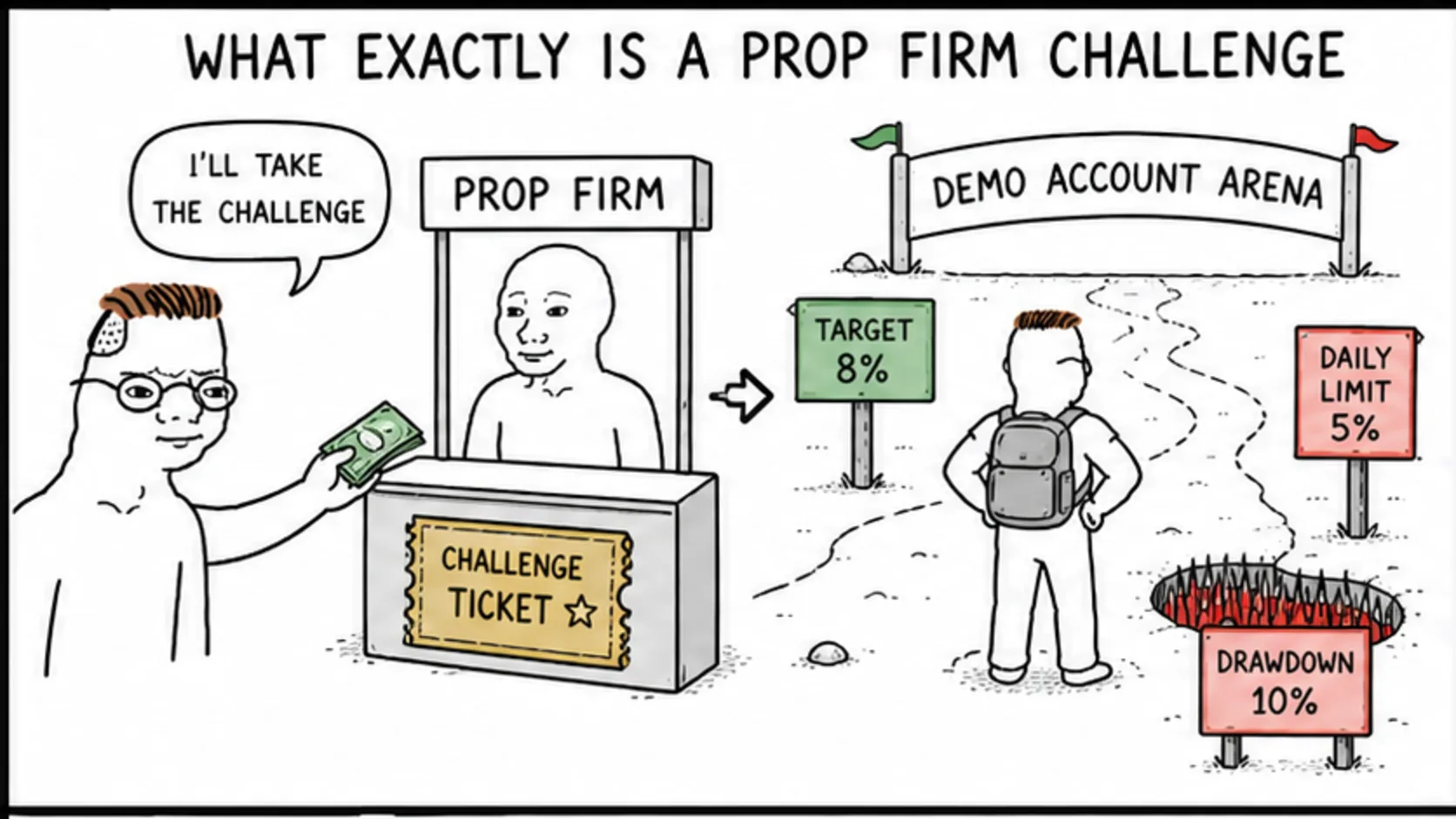 What Exactly Is a Prop Firm Challenge? meme showing prop trading risk and rules
