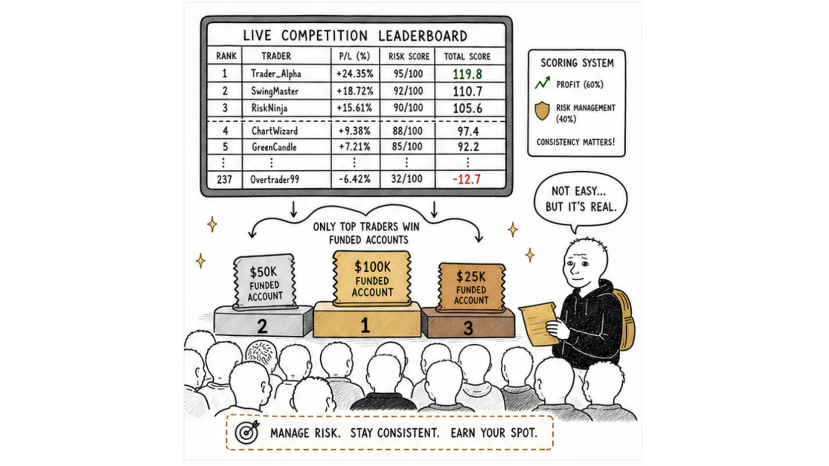 Trading Competitions That Award Funded Accounts meme explaining free funded trading accounts