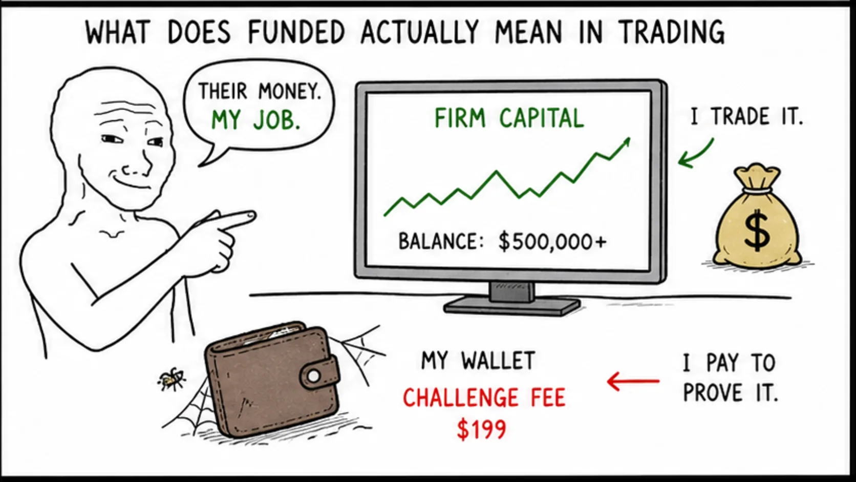 What Does Funded Actually Mean in Trading meme showing prop trading risk and rules