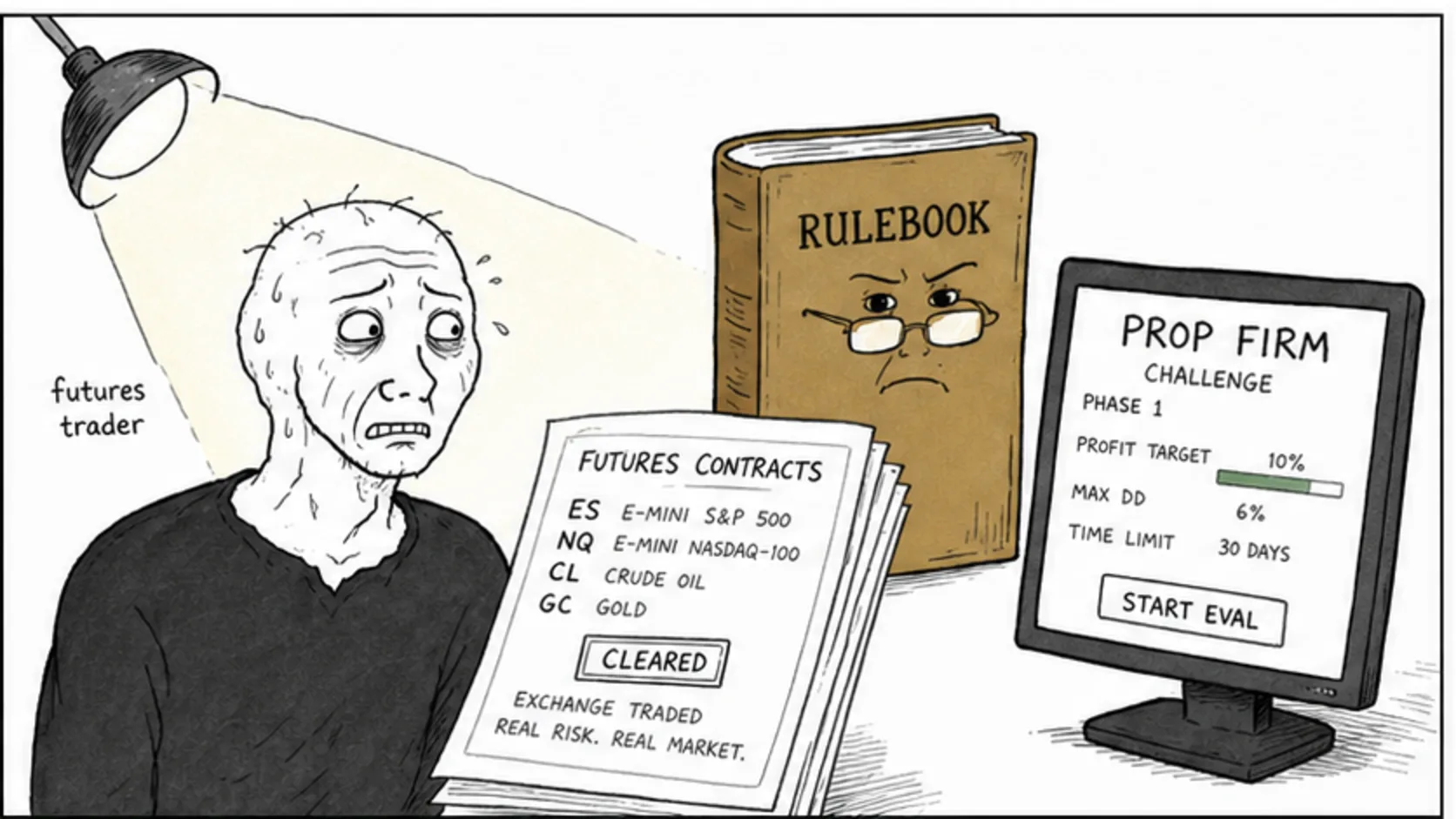 Why Futures Prop Firms Face More Regulatory Pressure meme explaining prop firm regulation and legal status