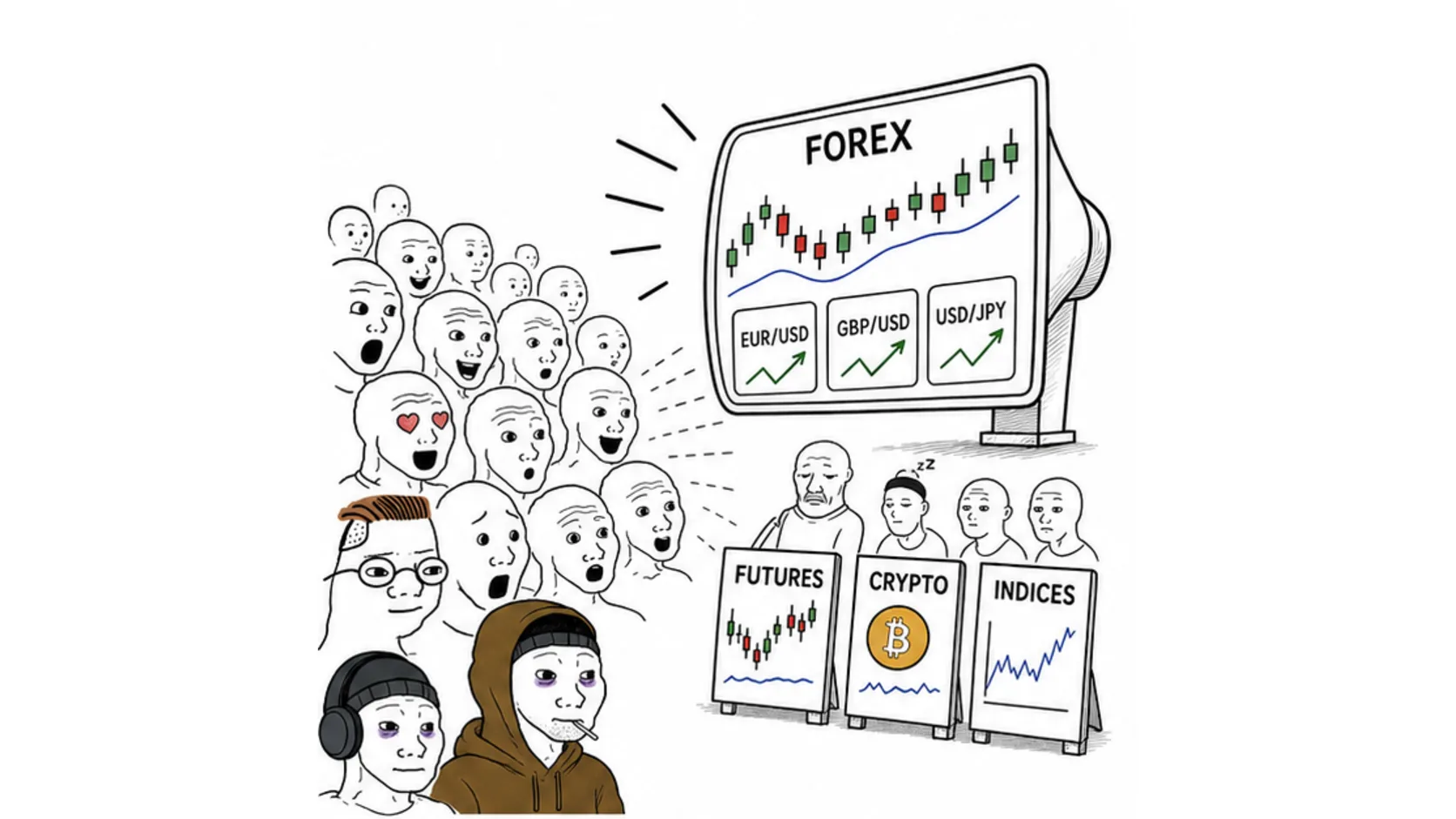 Why forex dominates the prop firm conversation meme showing forex popularity beside futures crypto and index markets