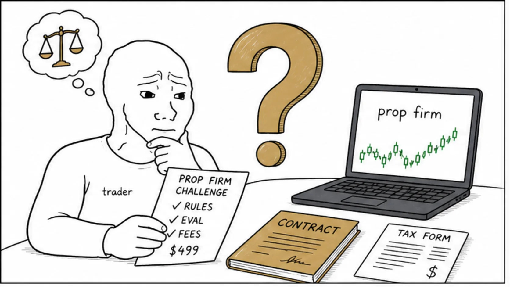 Why the Legal Question Matters More Than You Think meme explaining prop firm legality, payouts, and red flags