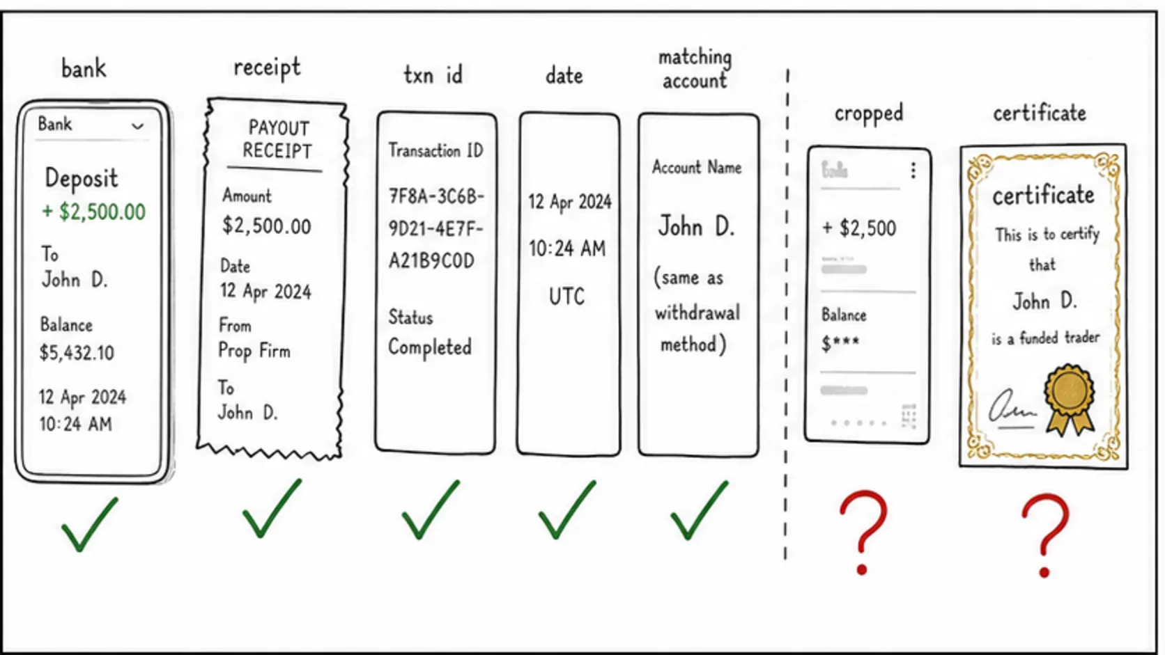 What Counts as Payout Proof meme explaining prop firm legitimacy checks, terms, reviews, and payout proof