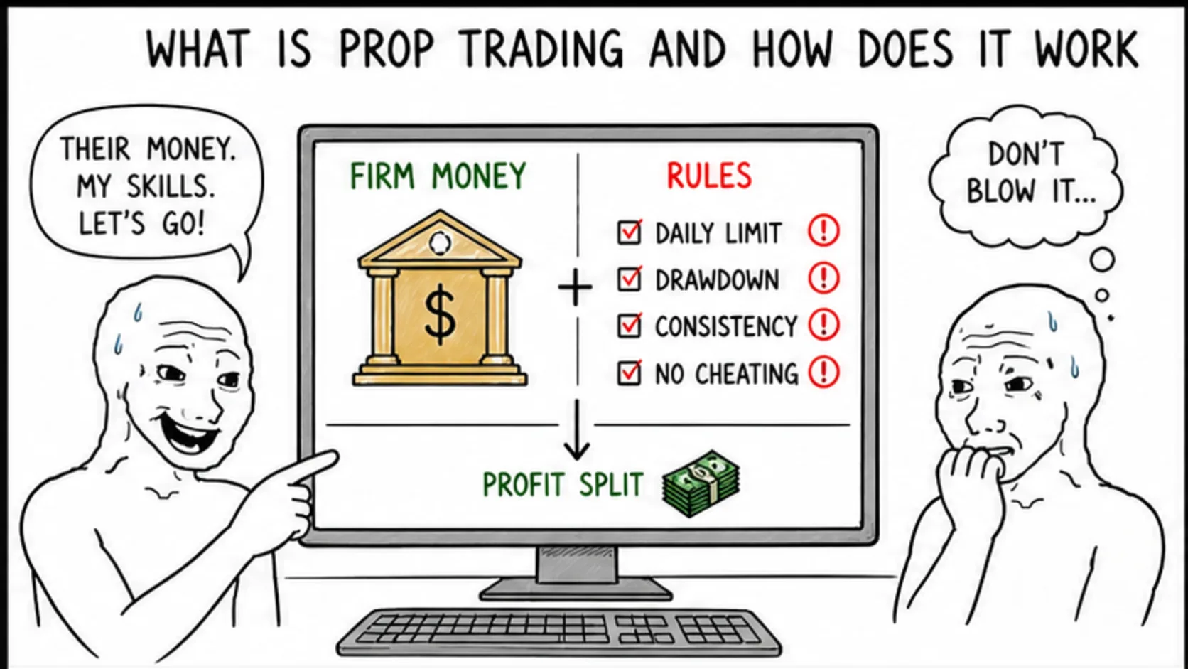 What Is Prop Trading and How Does It Actually Work? meme showing prop trading risk and rules