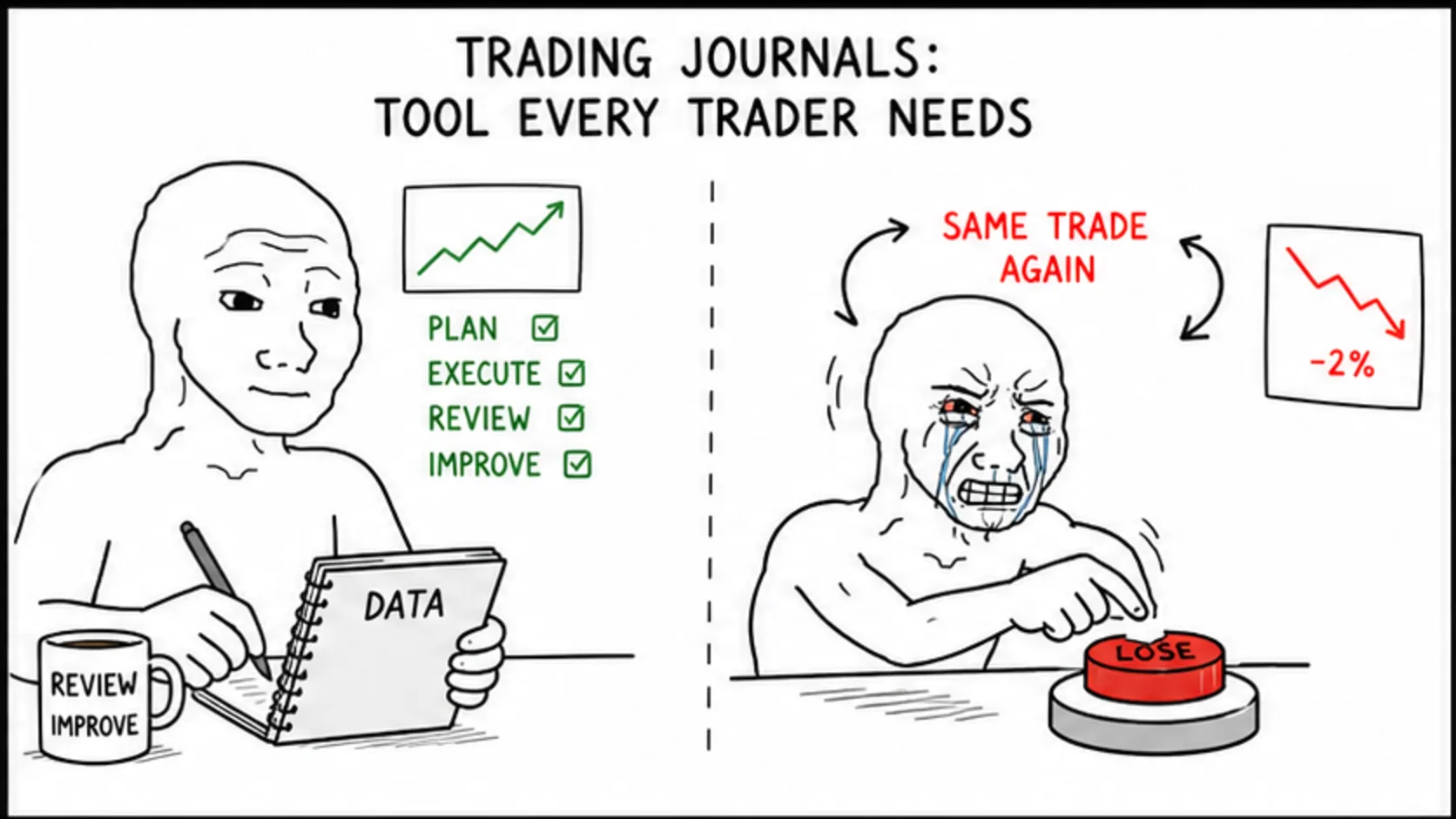 Trading Journals: The Tool Every Trader Needs meme showing prop trading risk and rules
