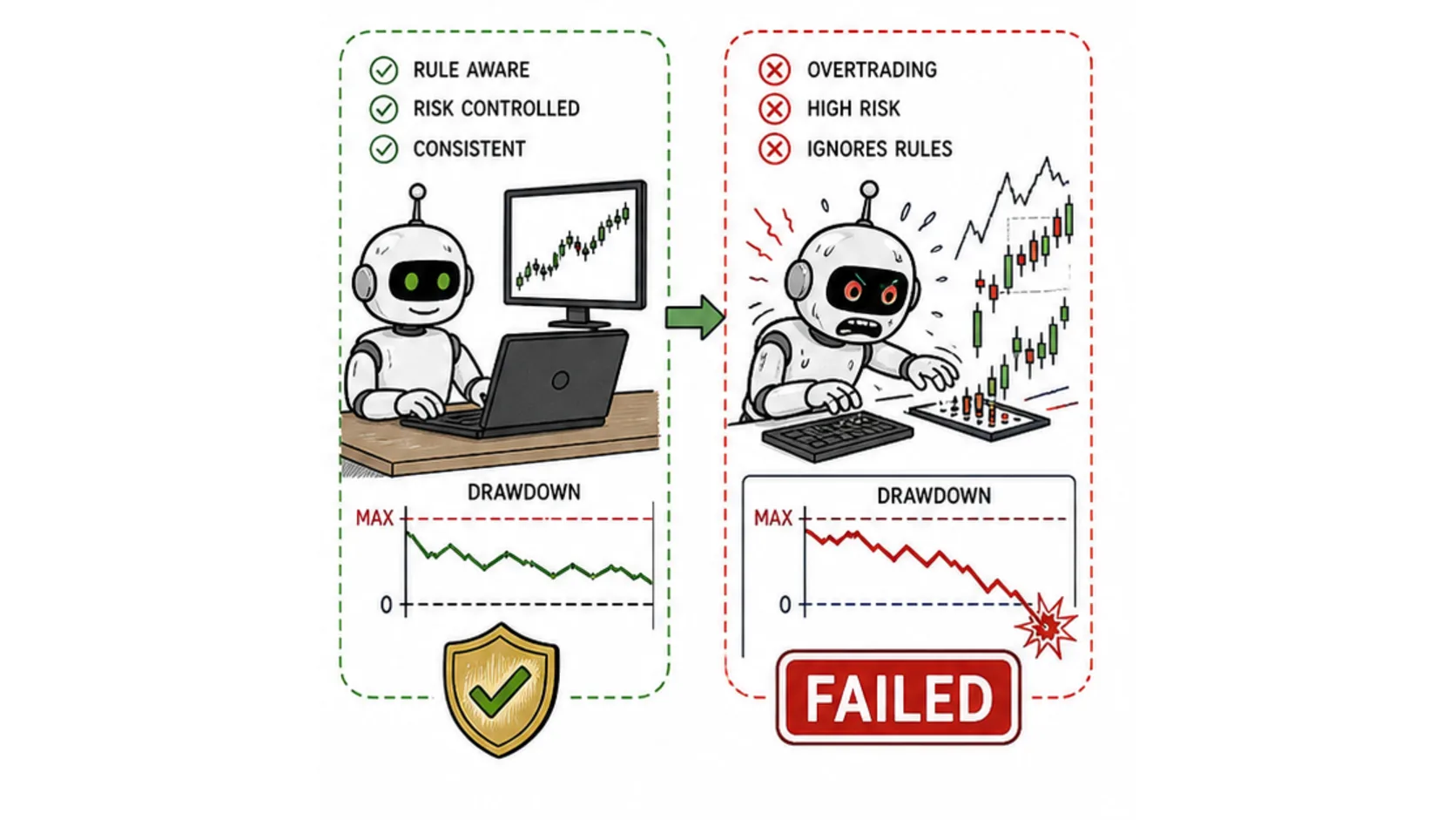 What kind of EA can pass a prop firm challenge meme comparing rule aware automation with reckless overtrading