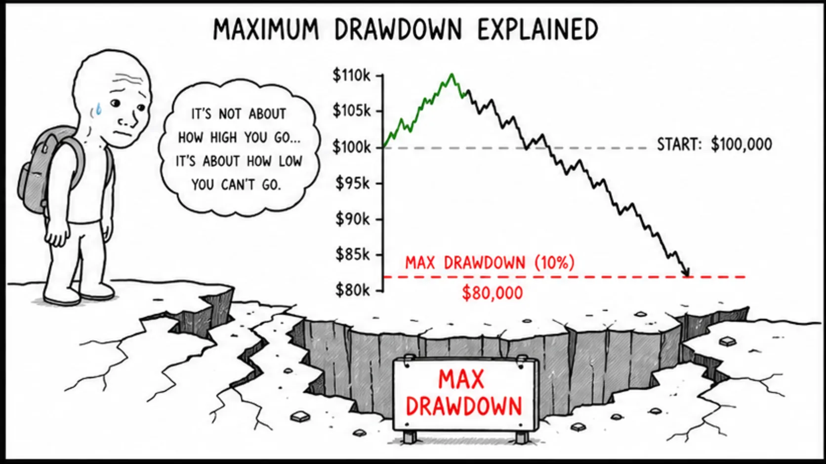 Maximum Drawdown Explained meme showing prop trading risk and rules