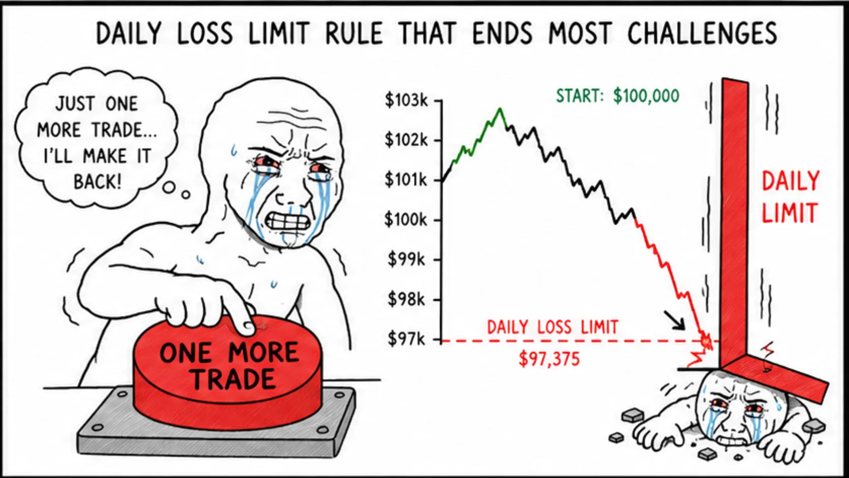 The Daily Loss Limit: The Rule That Ends Most Challenges meme showing prop trading risk and rules