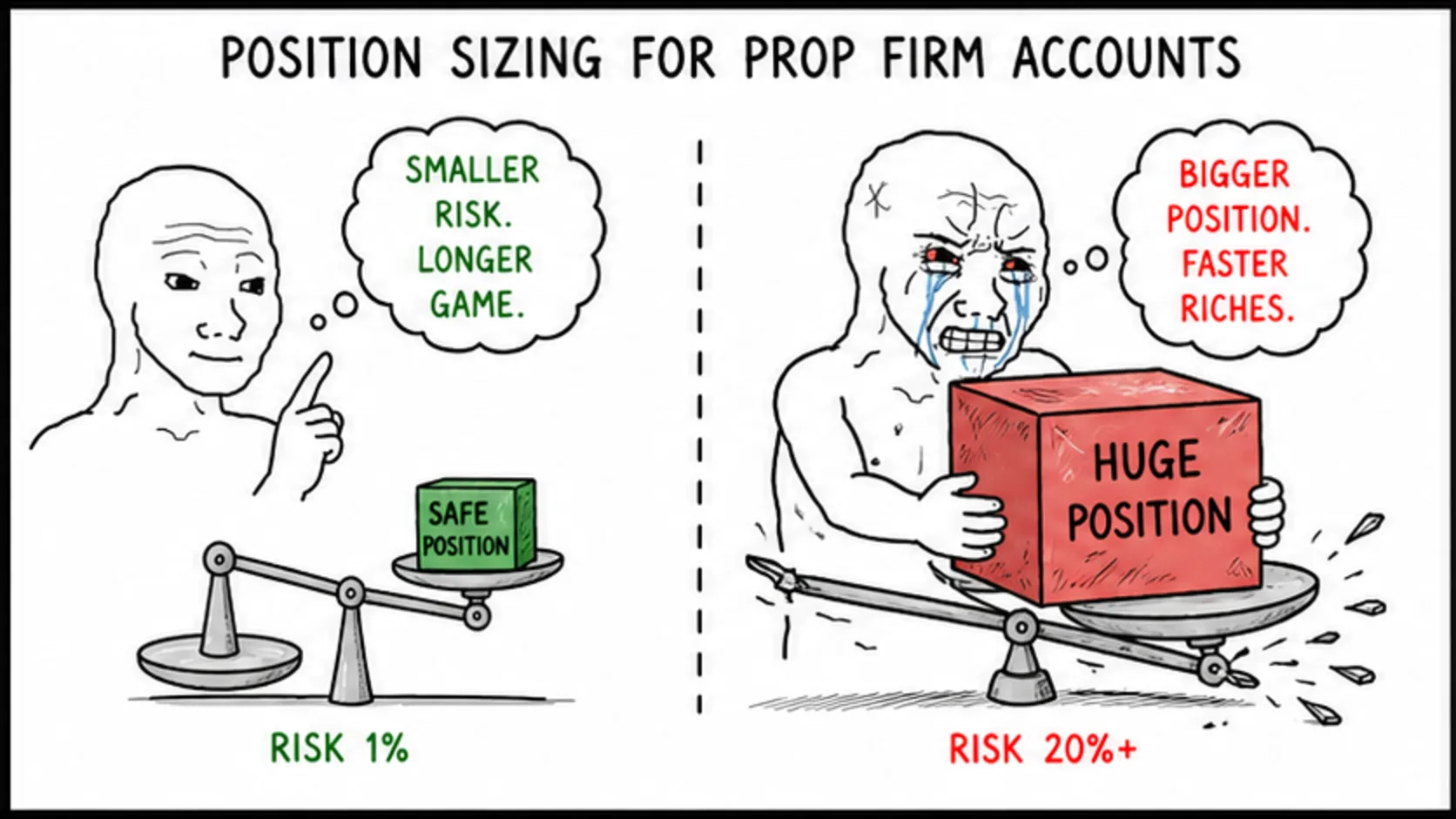 Position Sizing for Prop Firm Accounts meme showing prop trading risk and rules