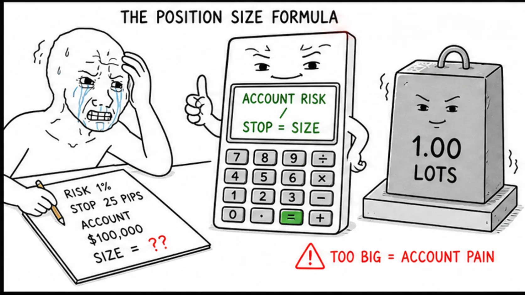 The Position Size Formula meme showing prop firm position sizing calculations