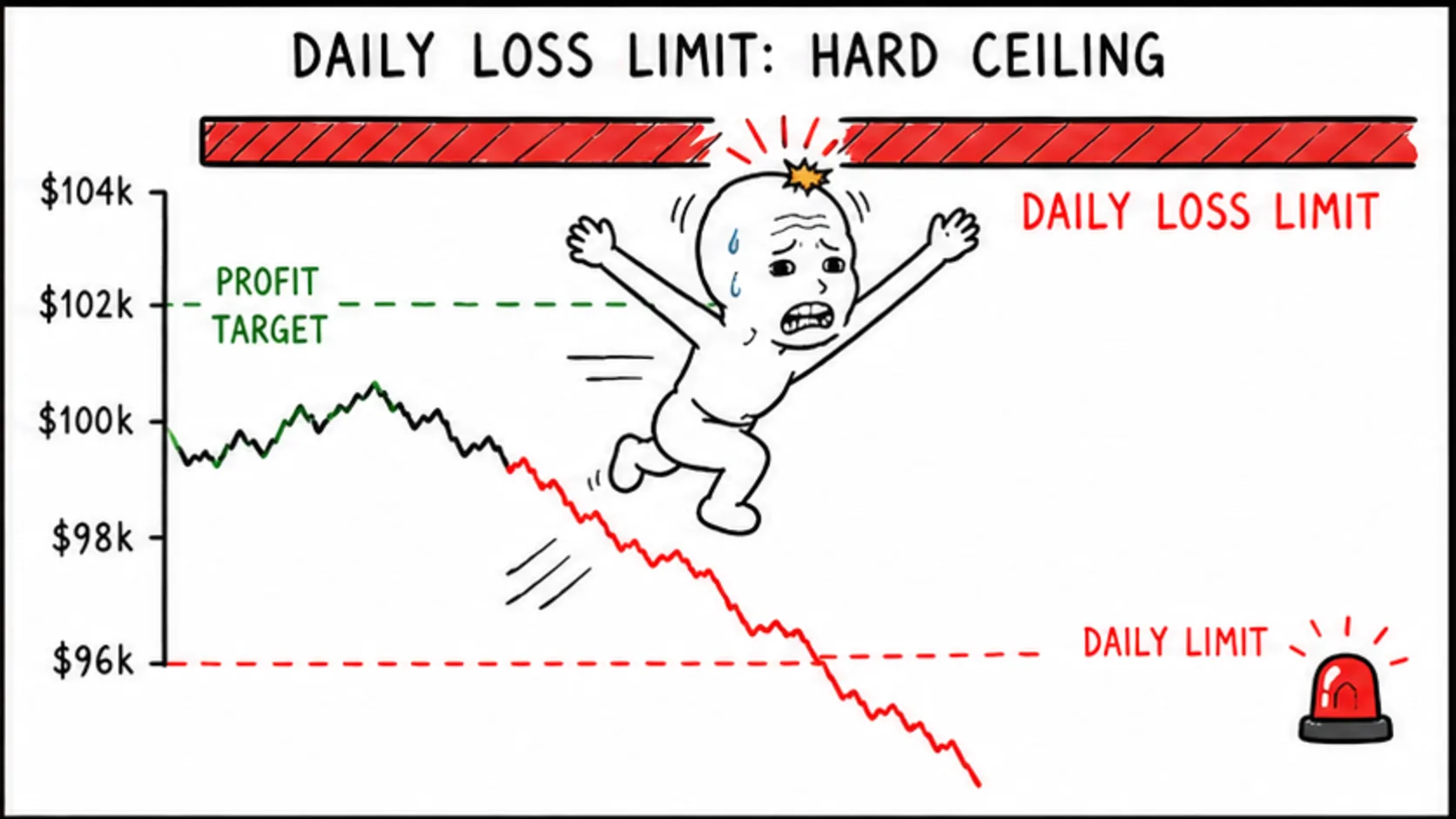 The Daily Loss Limit: Your Hard Ceiling meme showing prop firm risk management framework
