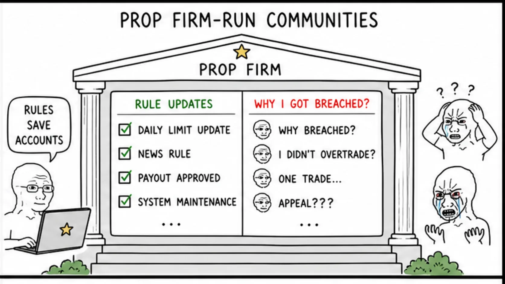 Prop Firm-Run Communities meme showing trading community quality and red flags