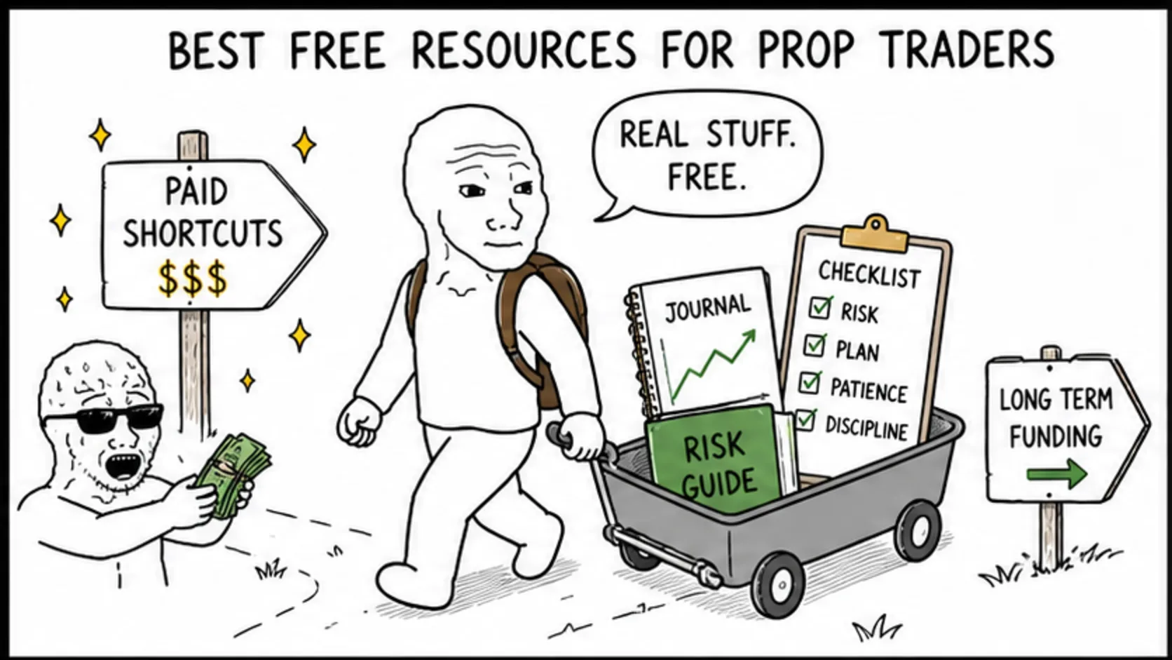 Best Free Resources for Prop Traders meme showing trading community quality and red flags
